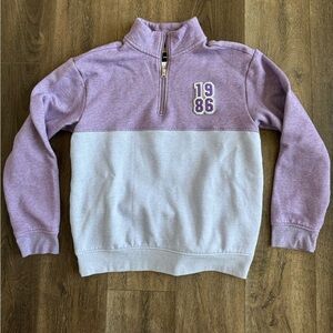 Purple and blue Quarter-Zip Sweatshirt, 1986 Original Use, women’s size medium.